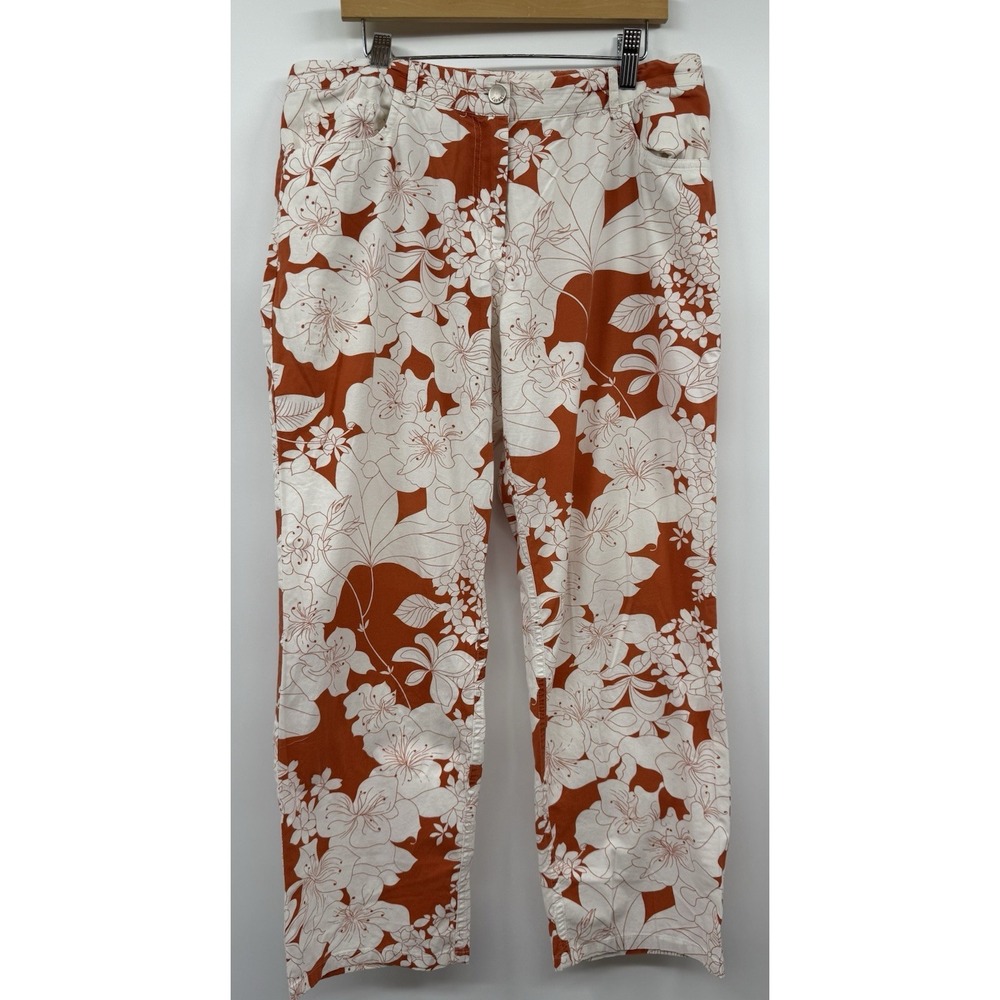 Theory Women's Floral Hawaiian Cropped Straight Leg Pants SZ 10 Cotton Tropical